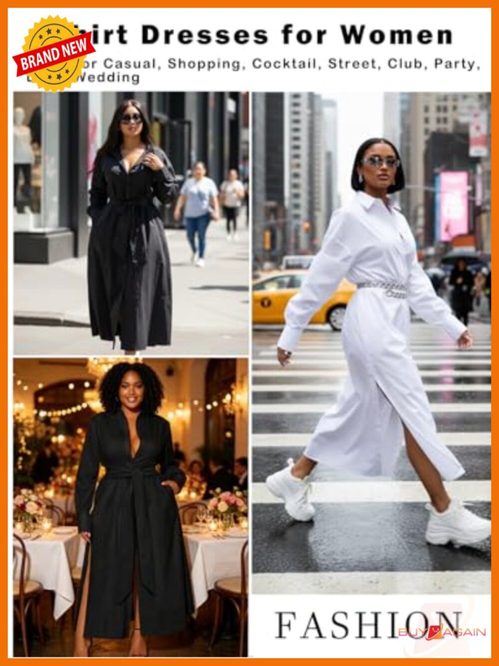 Oversized Shirt Dress Side Slit Long Sleeve Button Down Maxi Dresses with - Picture 4 of 6